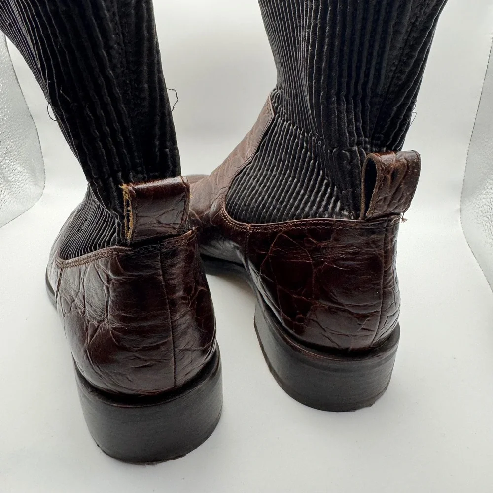 Louise et Cie Mens Brown Croc Embossed Leather Sock Ankle Boots Size 8.5M 39